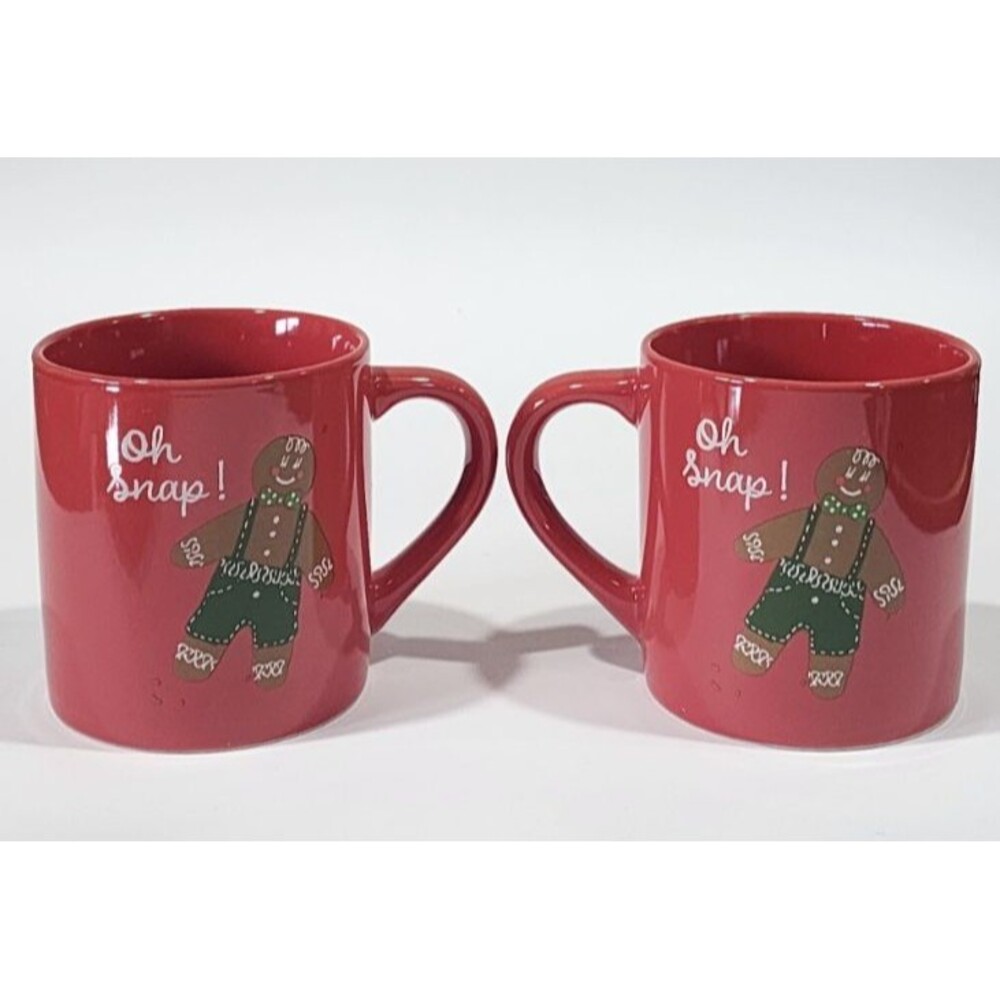 Threshold Red With Gingerbread Man Oh Snap Mugs Cups  4" Set of 2 New